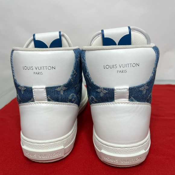 Louis Vuitton Charlie Trainer Sneaker Denim Blue White High Top Original LV - Picture 3 of 12